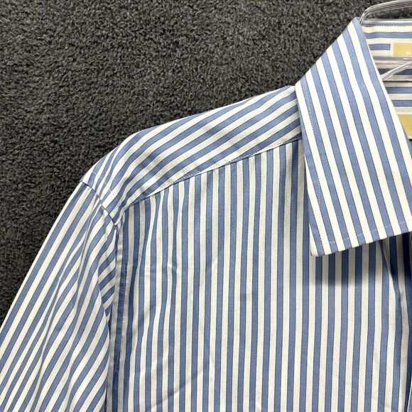 Michael Kors Shirt Mens Large 16  34/35 Blue Button Up Striped Long Sleeves - Picture 4 of 16